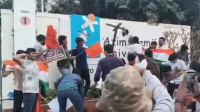 ABVP activists force entry into Azim Premji University, vandalise property- Watch