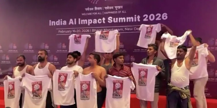 AI Impact Summit Shirtless Protest