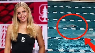 Horrifying moment Stanford swim star Addison Sauickie, 20, floats face down before collapsing at ACC Championships in Atlanta
