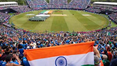 FILE -- A packed stadium during the India vs. Pakistan World Cup match in East Meadow, N.Y., June 9, 2024. T20 World Cup: India, Pakistan, Nepal and more; full match schedule for February 15