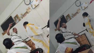 A video showing a teacher repeatedly thrashing a student with a cane at a residential school run by Maharshi Sandipani Ved Vidya Pratishthan in Ujjain surfaced on Saturday and quickly went viral on social media Teacher thrashes student with cane at Ujjain school; probe ordered after video goes viral