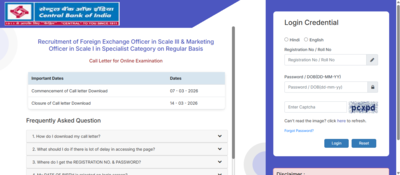 Central Bank of India SO admit card 2026 released for Marketing, Foreign Exchange Officers: Direct link to download hall ticket here
