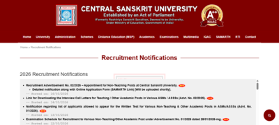 Central Sanskrit University recruitment 2026: Apply online for 144 non-teaching posts, direct link here