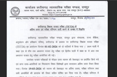 CG TET result 2026 released at vyapam.cgstate.gov.in: Direct link to download scorecards here