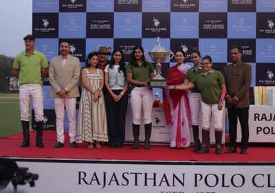 Deputy chief minister Diya Kumari and Gauravi Kumari with the winning team Young women gallop to glory at polo tournament in Jaipur