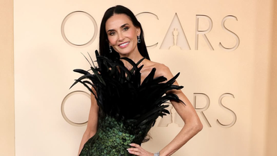 Oscars 2026: Demi Moore turns heads in an emerald feathered custom gown
