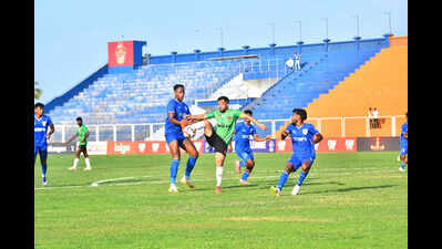 Gokulam captain Mirjalol Kasimov tries to shoot against Dempo IFL: Gokulam Kerala defeat pushes Dempo to the bottom