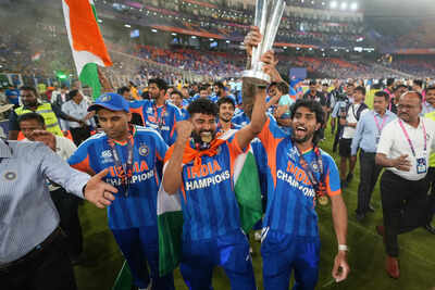 India's players celebrate after winning the T20 World Cup (AP Photo) India Upcoming Matches: Indian cricket team to face Afghanistan and England next after T20 World Cup triumph