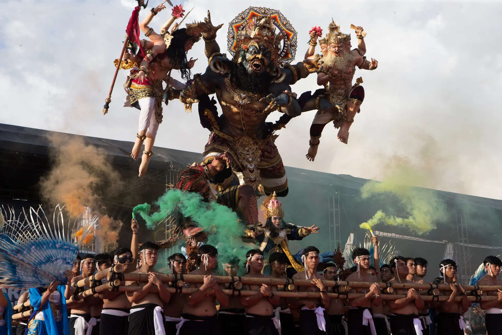 Men carry a giant effigy called Indonesia Hindu New year