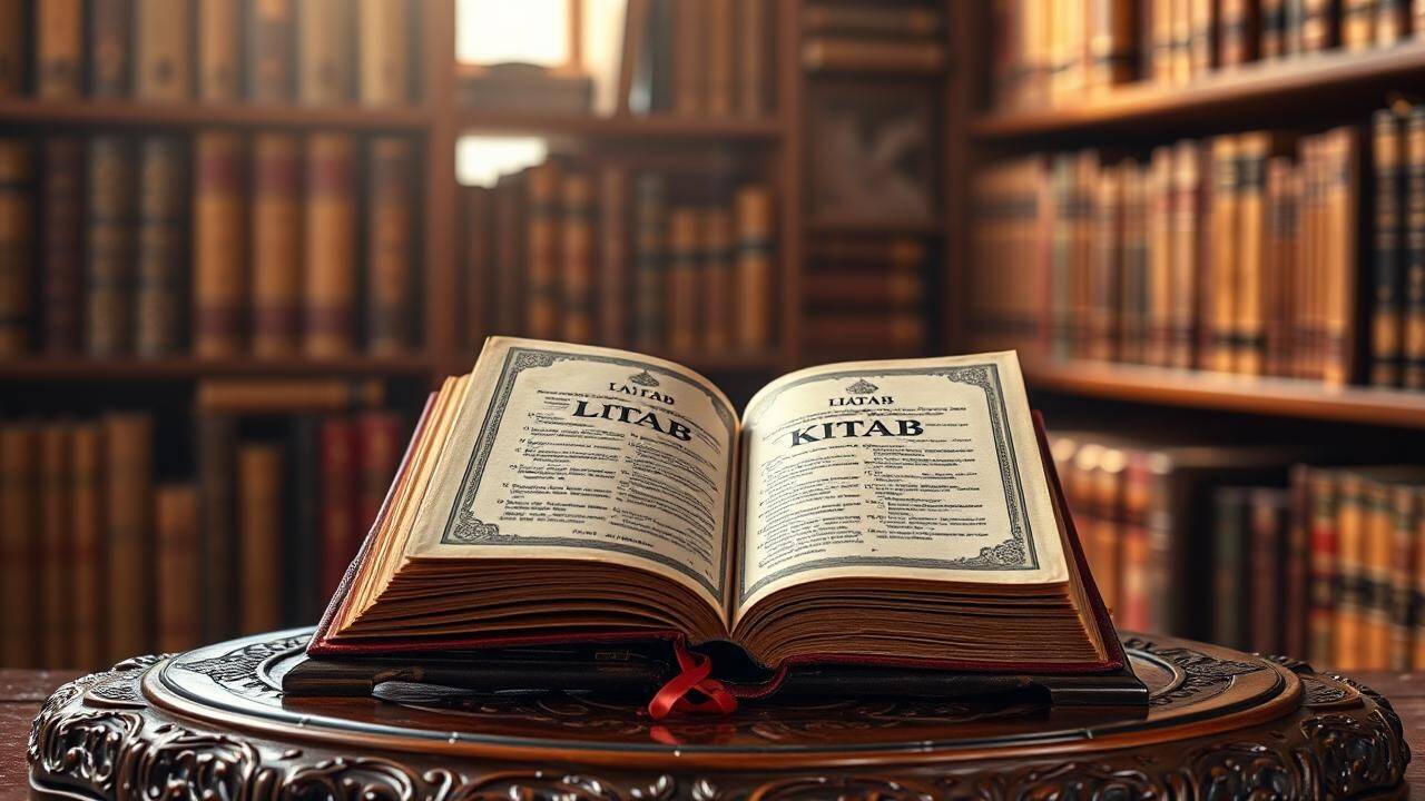 I placed the aged Lal Kitab on the intricately carved wooden table. The late afternoon sun illuminated the book against a backdrop of ancient texts. Lal Kitab on Antique Table
