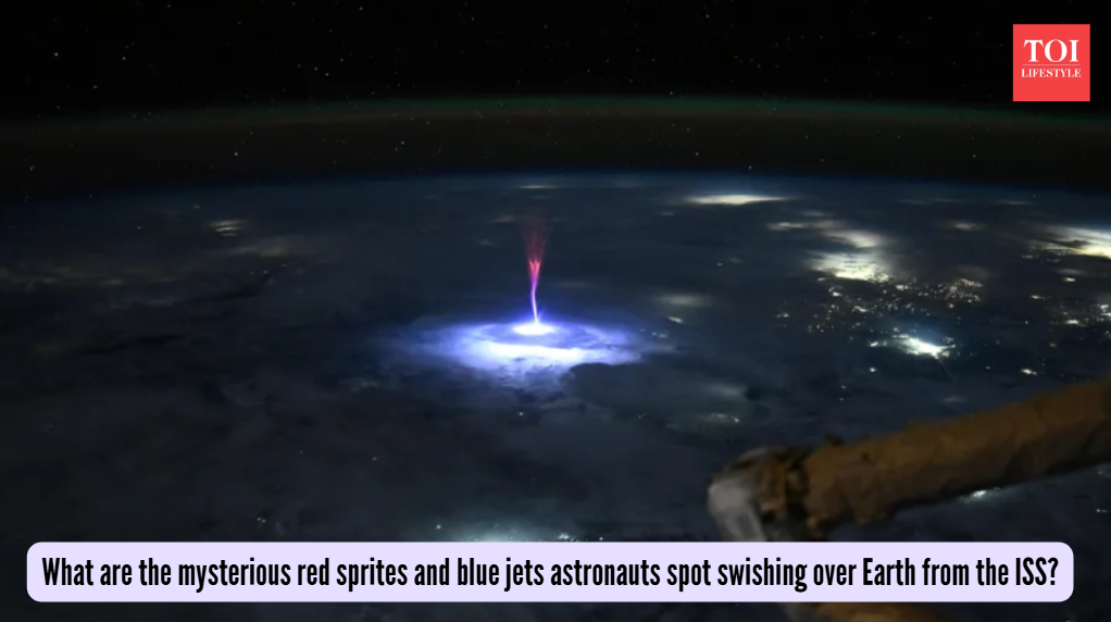 What are the mysterious red sprites and blue jets astronauts spot swishing over Earth from the ISS?